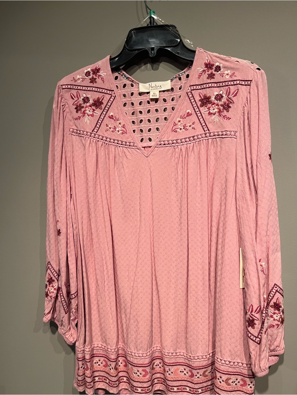 Westbound Dusty Pink Embroidered Peasant Tunic